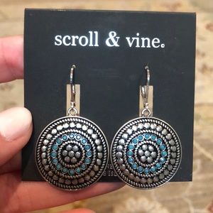 Boho silver and turquoise disc earrings
